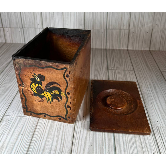 VTG Japanese Fire Box with Lid Rooster Chicken by Woodpecker Wood Ware - Picture 6 of 9